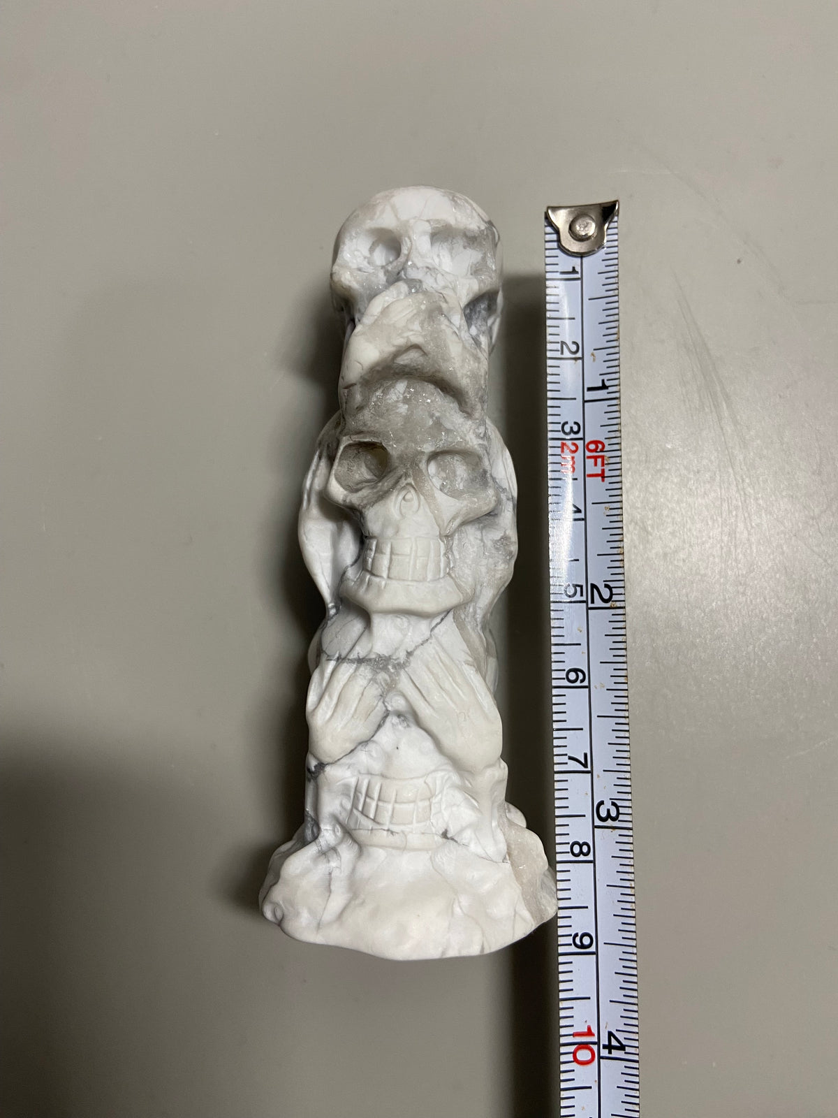 Howlite Hear No Evil See No Evil Speak No Evil Skull Carving