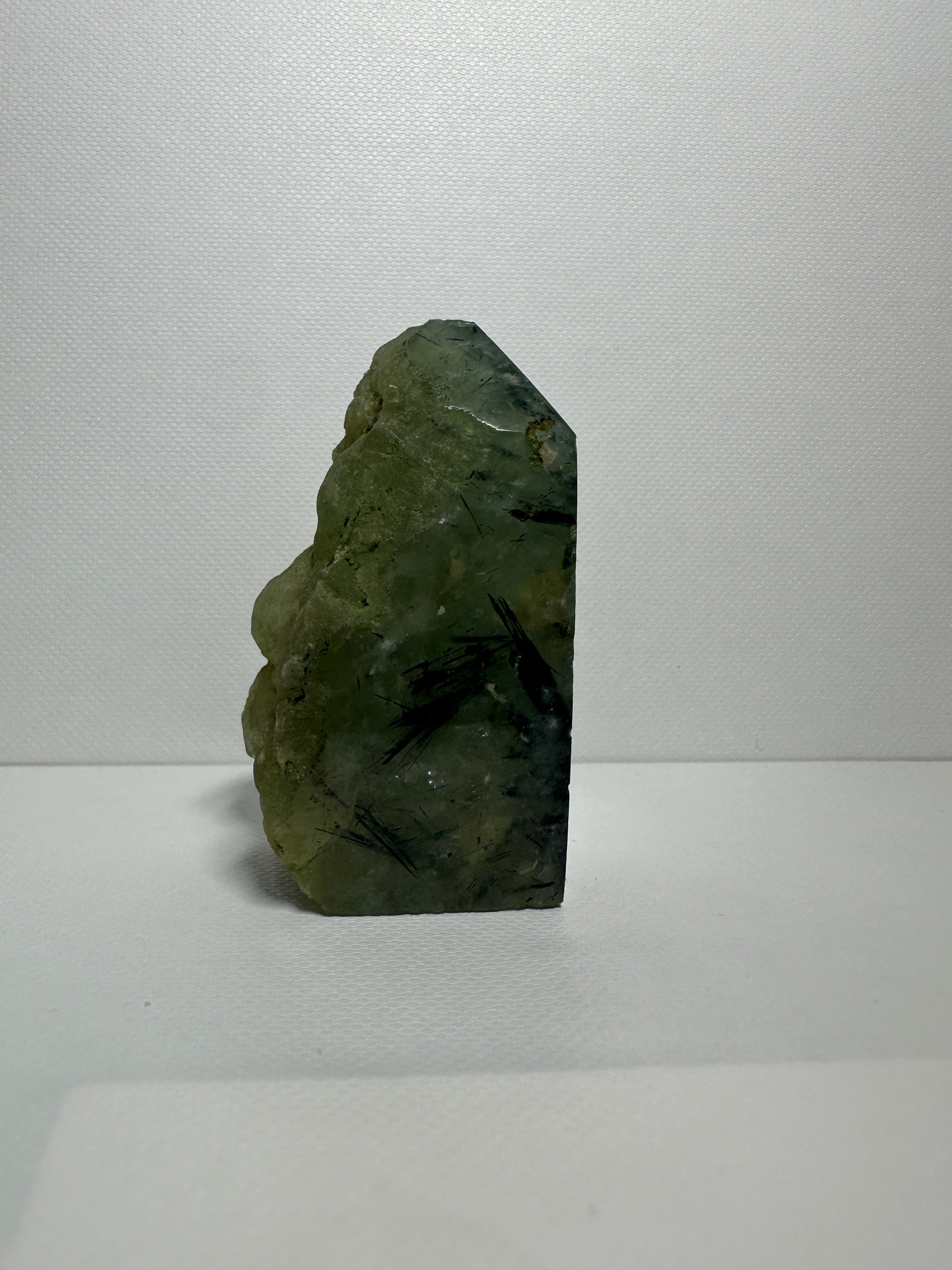 Prehnite Half Polish Half Raw Point
