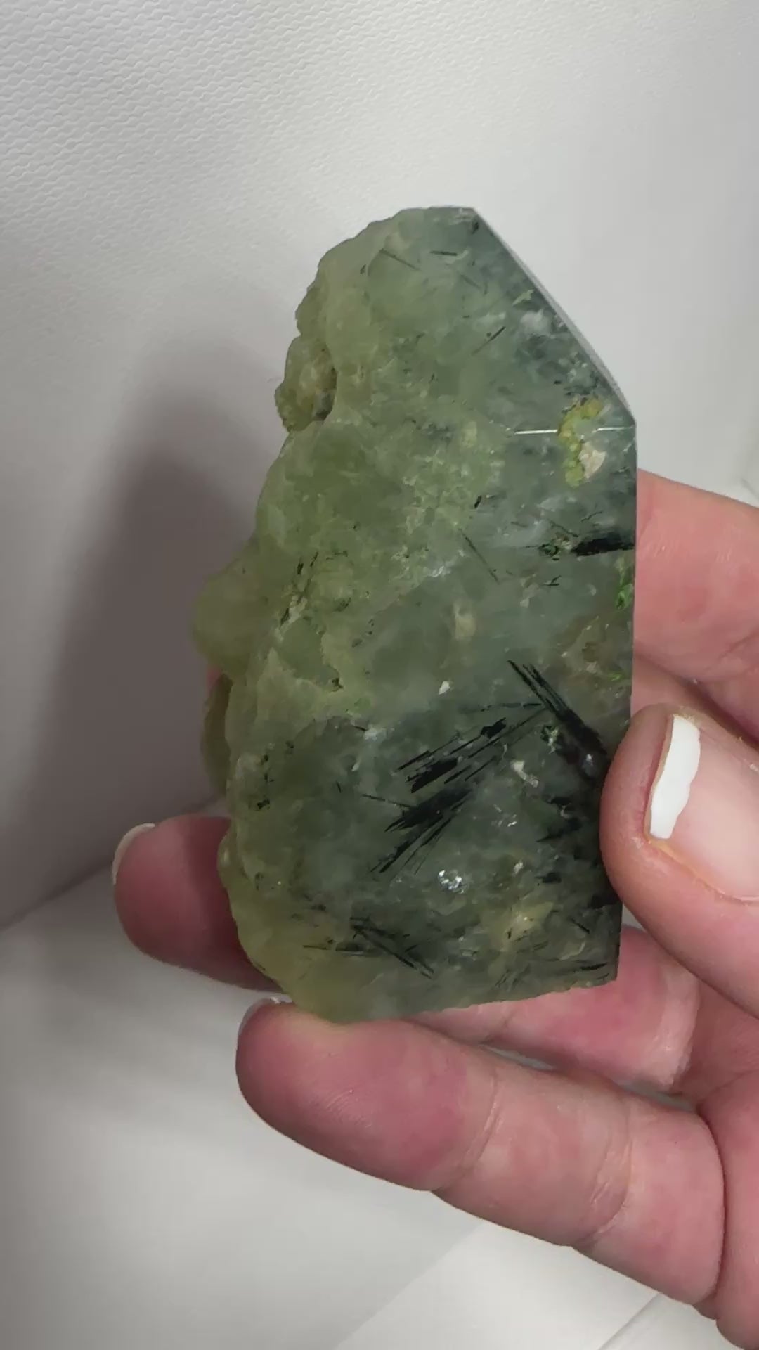 Prehnite Half Polish Half Raw Point